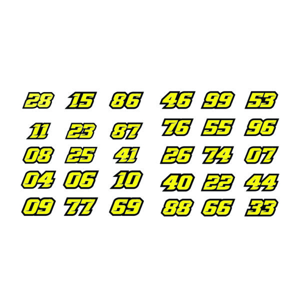 Adhesivo Números de moto amarillos.